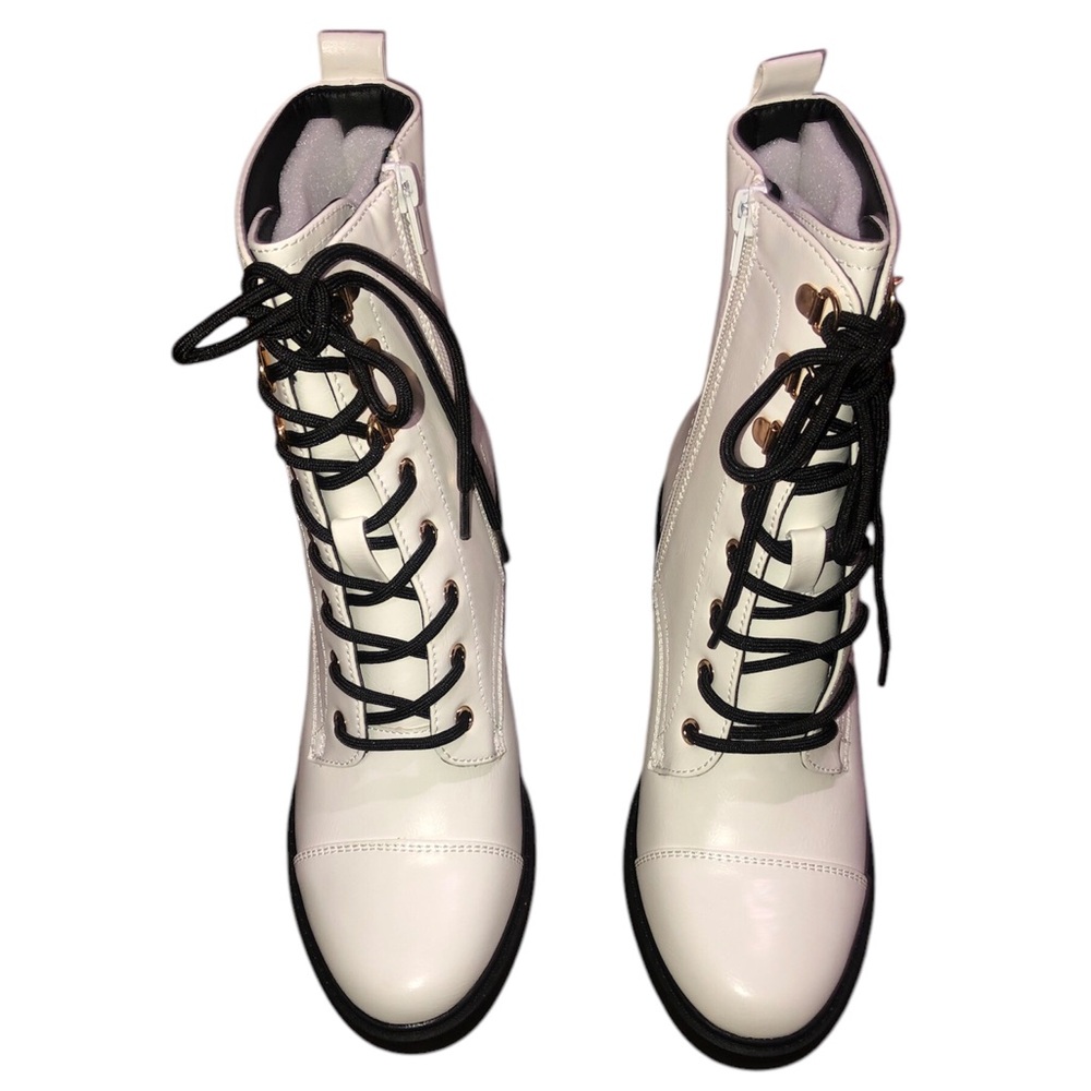 SHOEDAZZLE lace up heeled combat boots